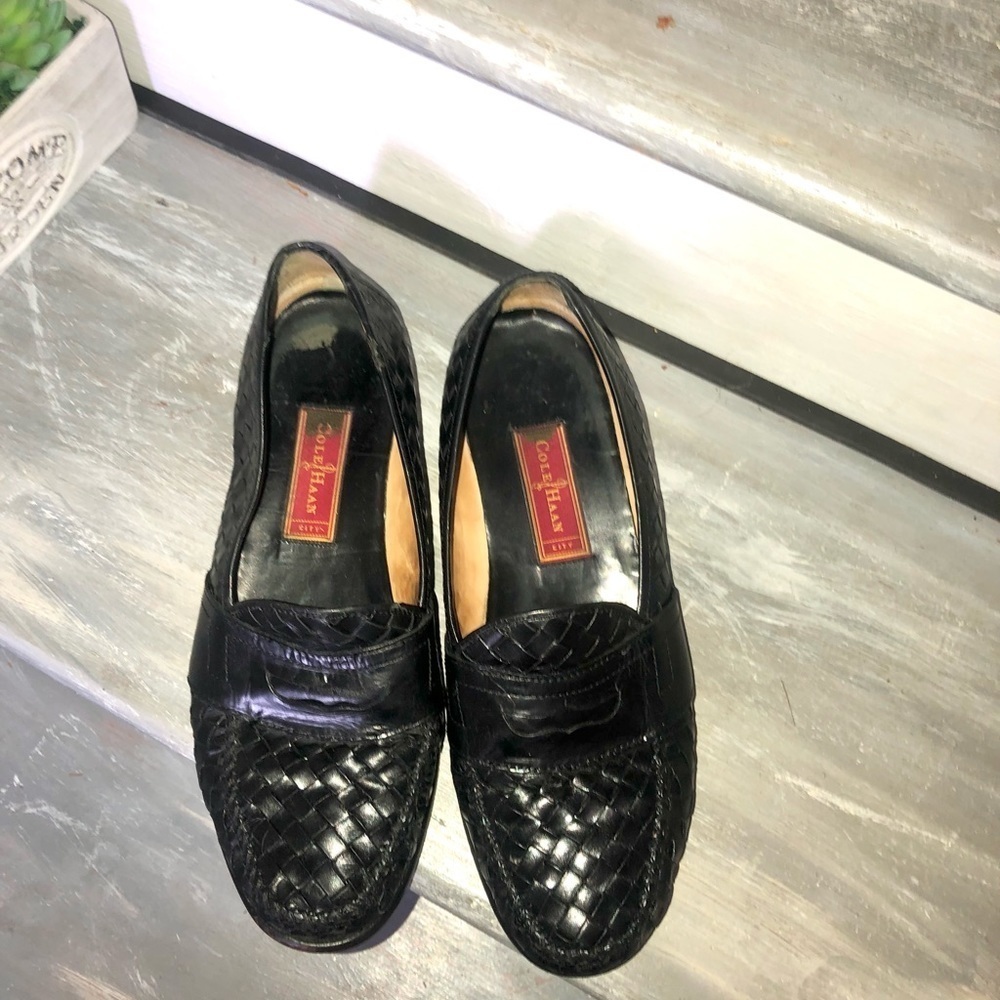 Cole Haan City Men’s Leather Woven Penny Loafers Black 11